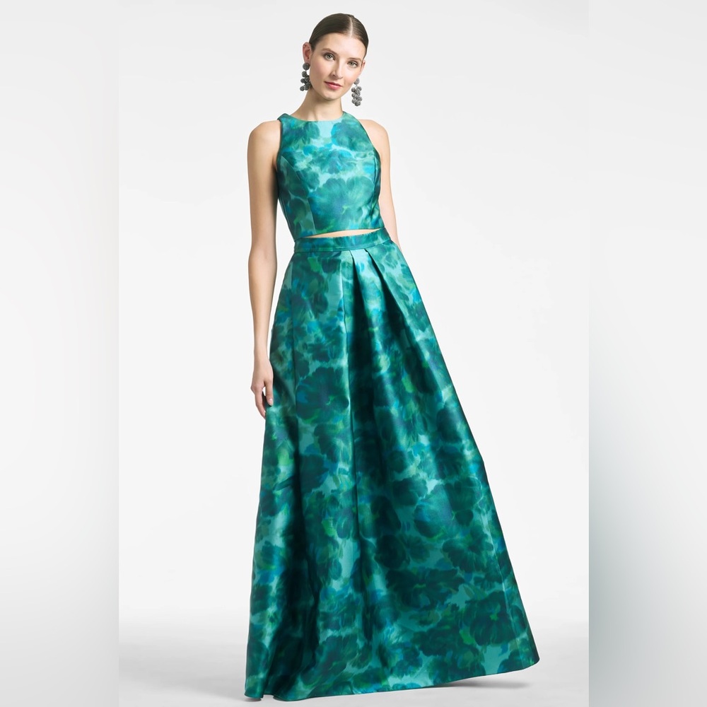Emerald Watercolor Floral Two Piece Formal Co-Ord